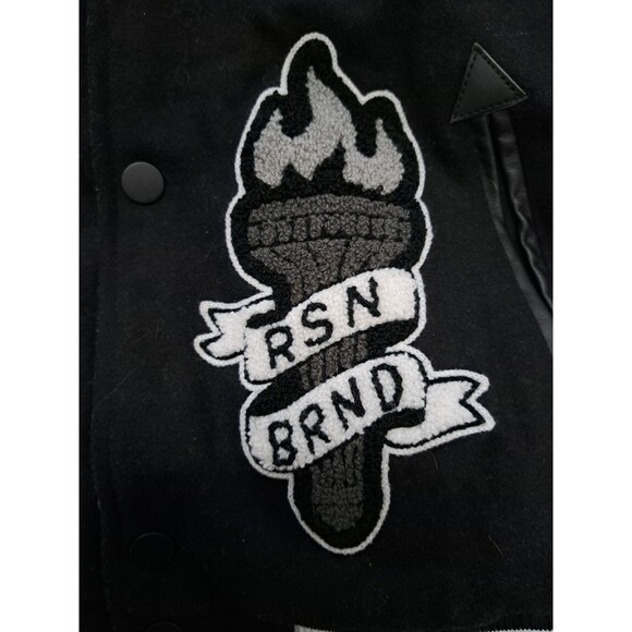 REASON Sport Varsity Letter Bomber Jacket Men's Sz Small Black Wool Blend Lined - Picture 2 of 13